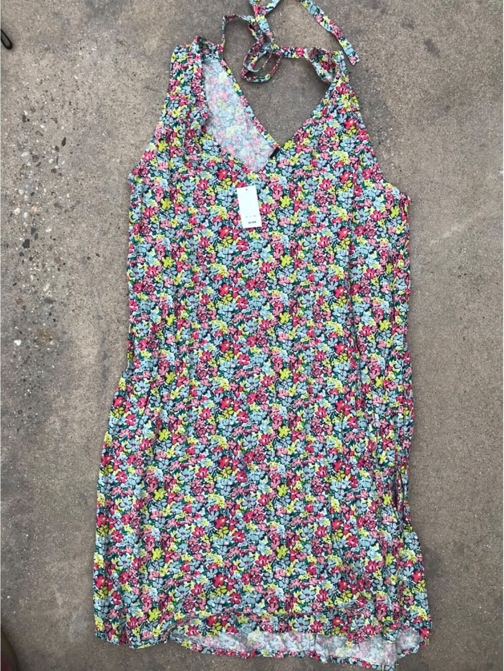 NWT Gap sleeveless  sundress floral  pink V Neck Tie Back Womens Medium